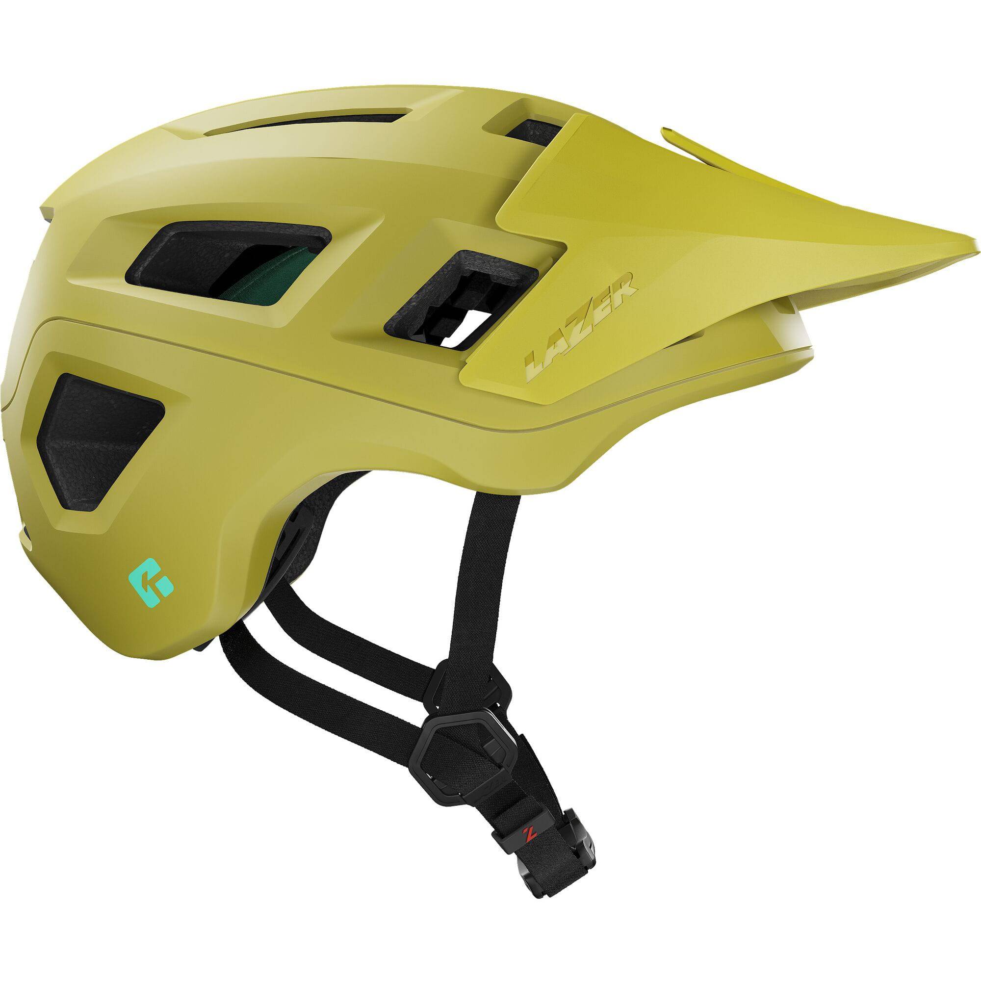 Lazer Coyote KinetiCore mountain bike helmet with TurnSys fit system and magnetic buckle, featuring adjustable straps and ventilation.