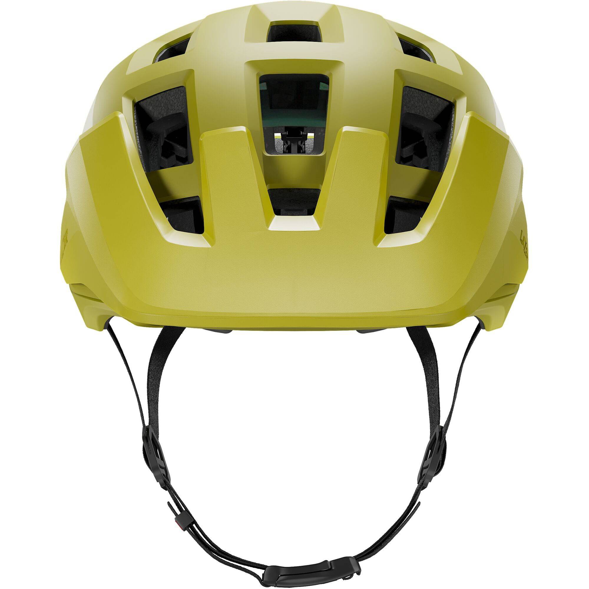 Lazer Coyote KinetiCore mountain bike helmet with TurnSys fit system and magnetic buckle, shown from side view.