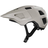 Lazer Lupo KinetiCore trail helmet with adjustable fit and integrated visor, shown in a cycling setting with ventilation details.