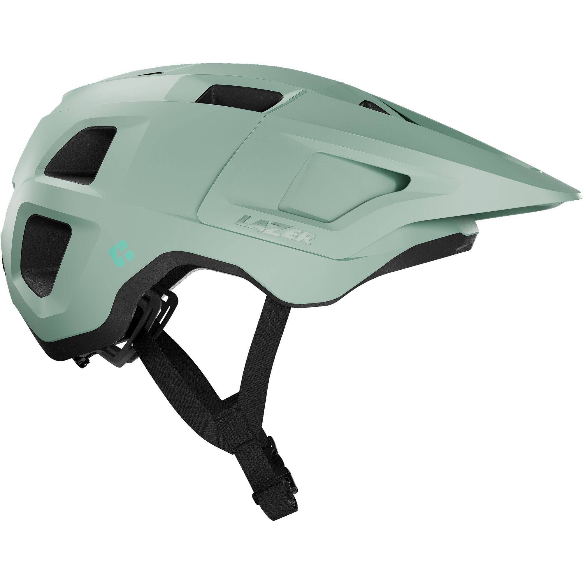 Lazer Lupo KinetiCore trail helmet with adjustable fit and integrated visor, shown from the front on a white background.