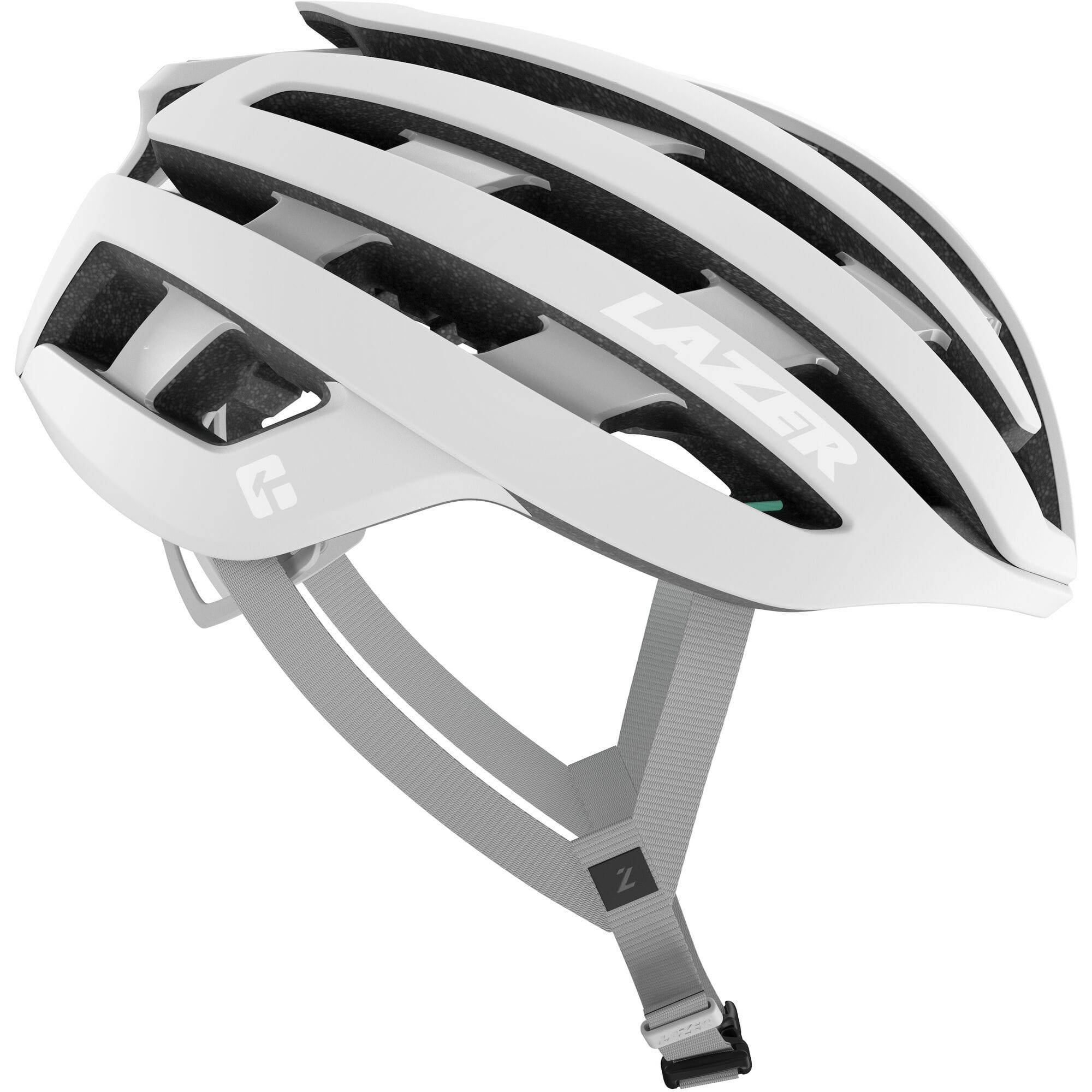 Lazer Z1 KinetiCore cycling helmet with advanced RollSys fit system and ventilation, shown from side angle.