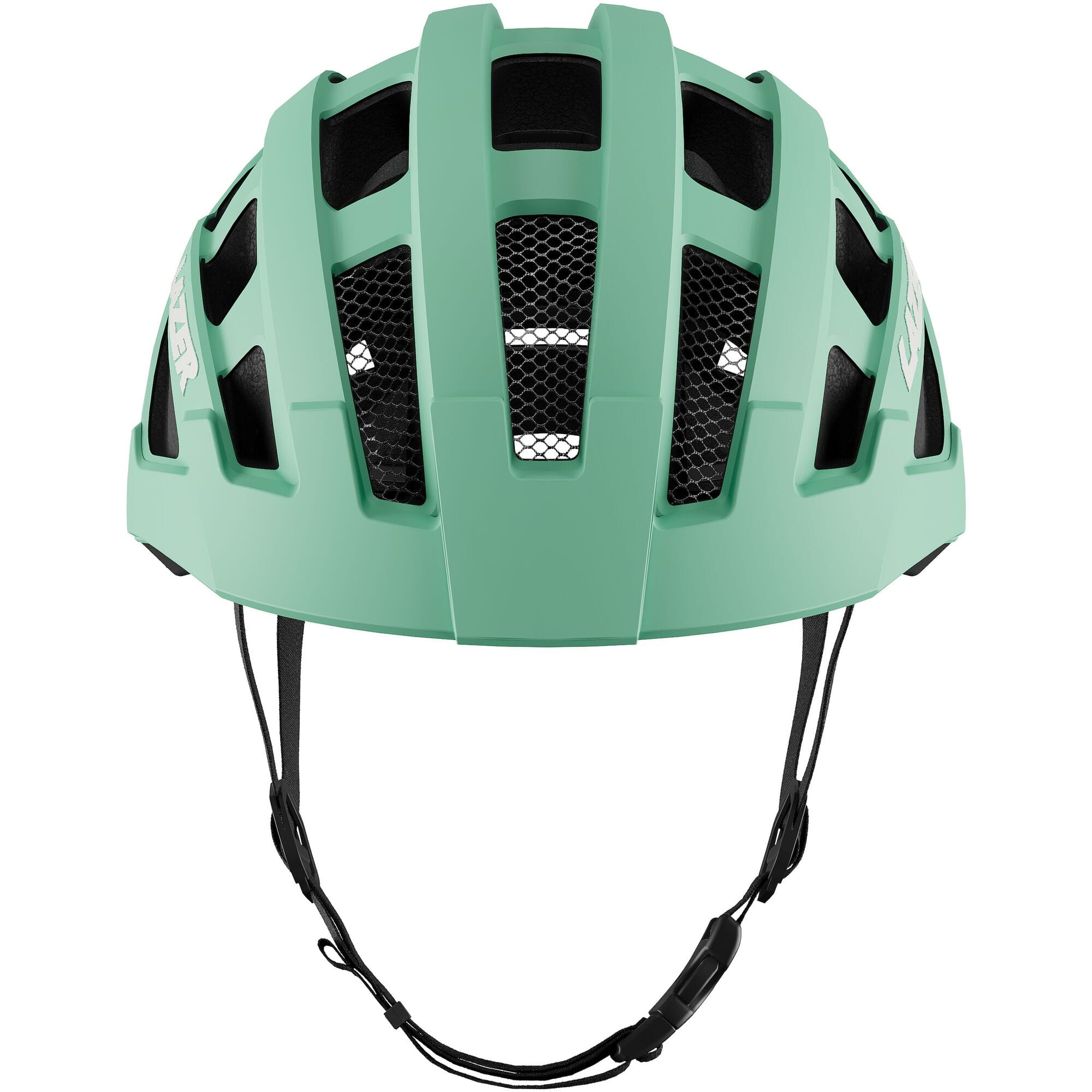 Lazer J2 kids mountain bike helmet with ventilation and TS+ retention system, showing adjustable straps and colorful design.