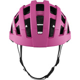 Lazer J2 kids mountain bike helmet with ventilation and TS+ retention system, pink color, adjustable straps, and safety features.
