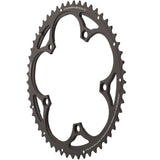 Campagnolo S-Rec 11x 52T outer chainring for 135 road bike drivetrains, close-up of black aluminum gear component.