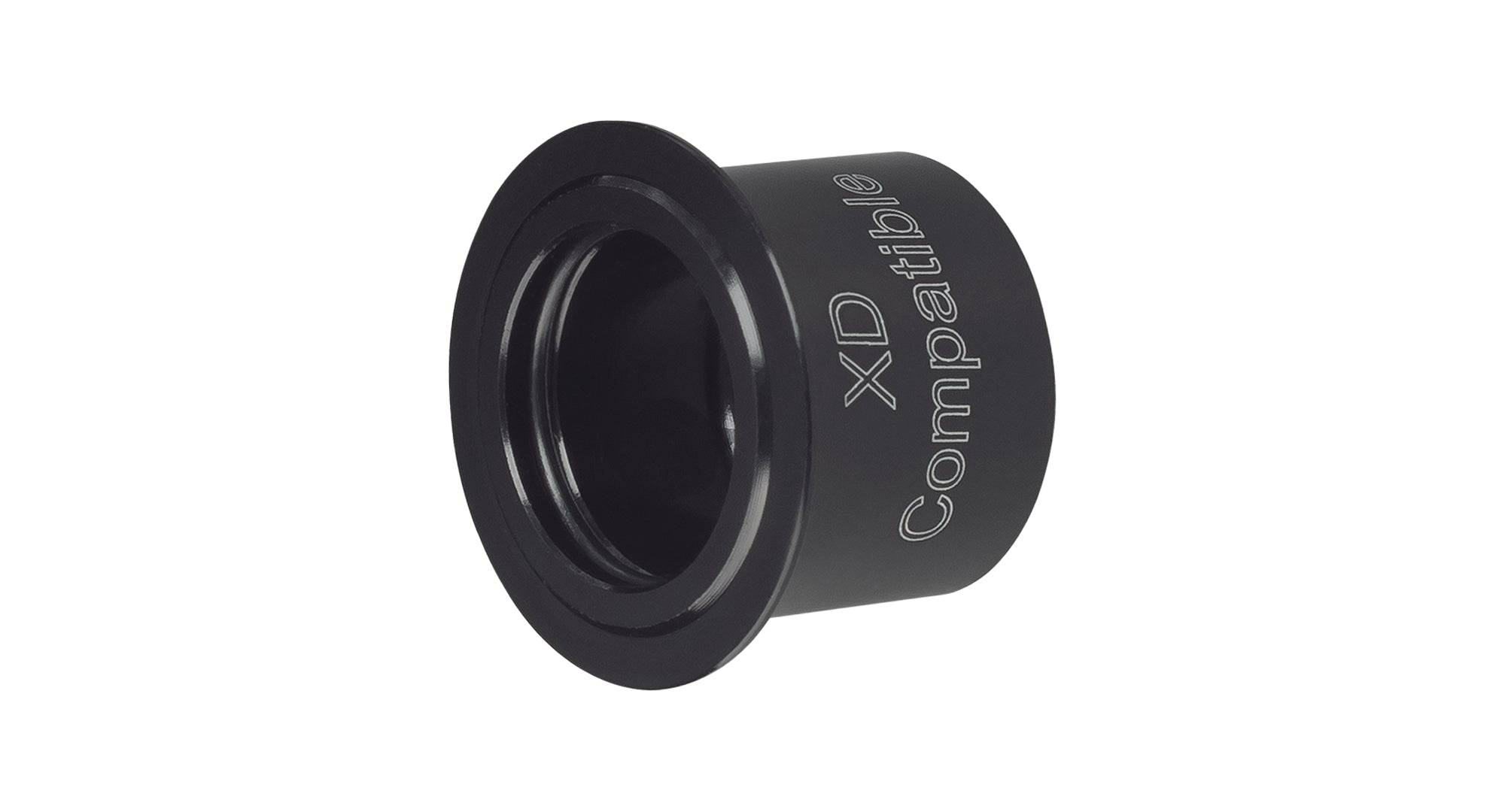 Black Bontrager DT240 12mm drive side axle end cap for 142/148mm OLD front and rear bike hub components.