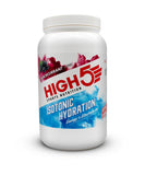 High5 isotonic hydration drink tub with electrolyte and energy support for exercise, showing the product container and labeling.