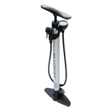 Passport Steel Track Floor Pump with reversible Schrader and Presta valve head for bicycle tires, durable and easy to use.