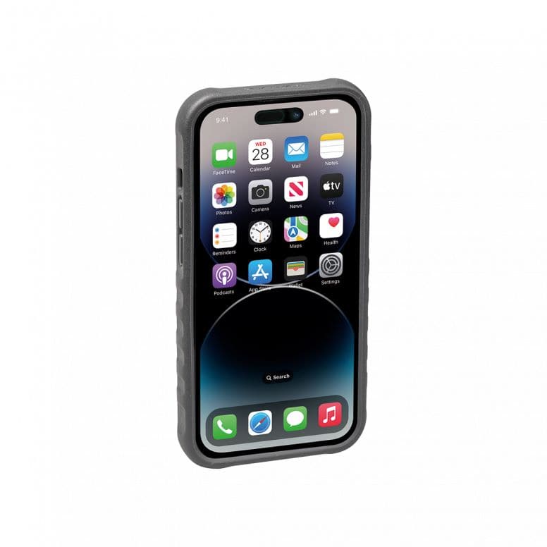Topeak iPhone 14 Pro Ridecase black protective bike mount case showing the rugged case with mount attachment for cycling.