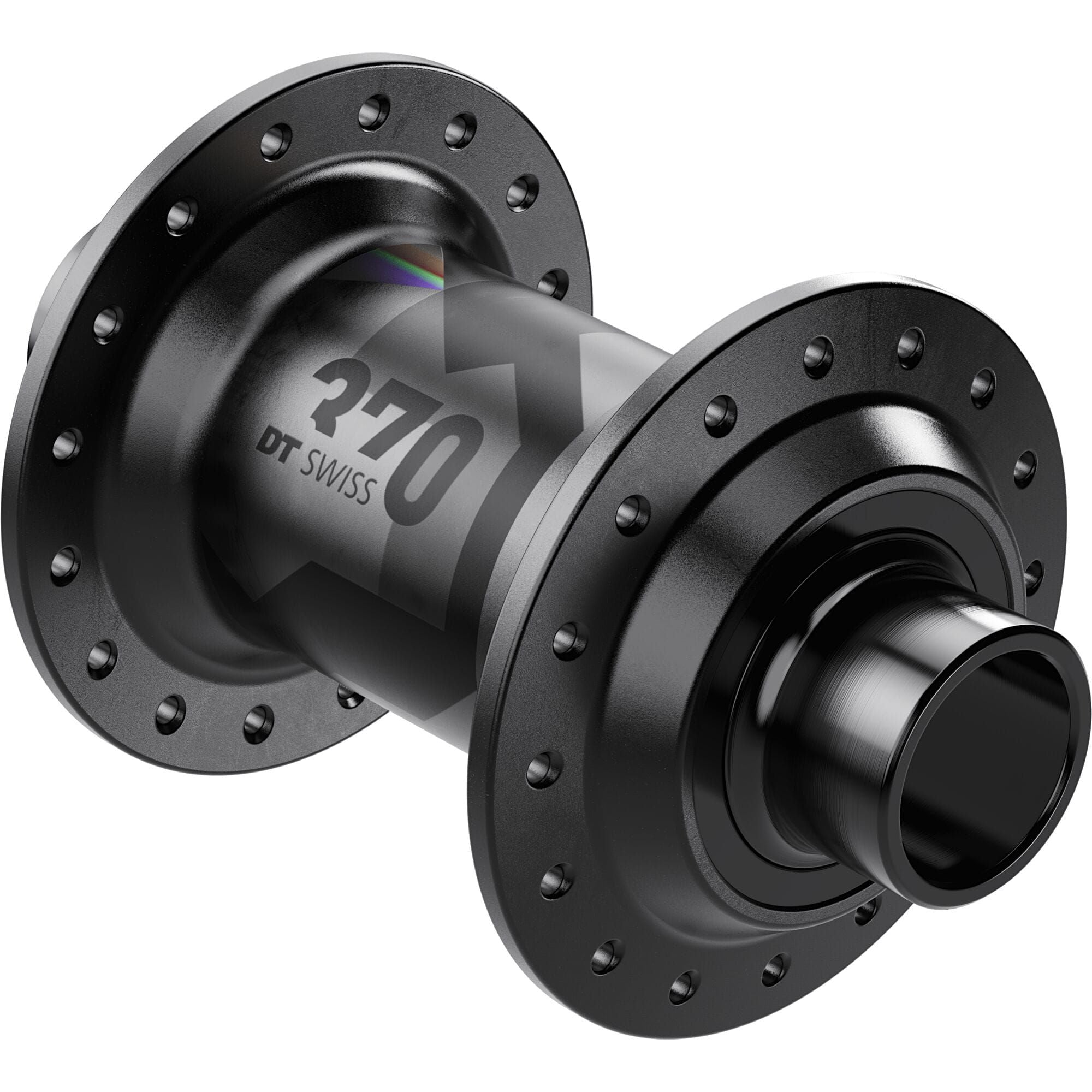 DT Swiss 370 Classic front hub in black, 110x20mm, 32H, brakeless design for DJ and pump track bikes
