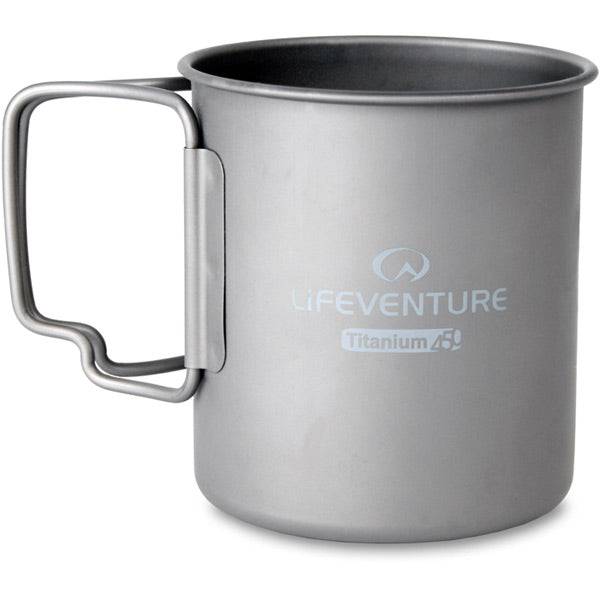 Lifeventure Titanium 450ml camping mug with durable outdoor design, ideal for hiking and outdoor adventures.