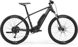 Merida eBig Seven 300SE e-mountain bike with Shimano Deore M3100 gears in black anthracite, featuring a sturdy frame and off-road tires.