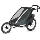 Thule Chariot Cross 2 single child carrier with cycling and strolling kits, showing the versatile baby transportation accessories.