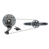 Sram GX Eagle DUB Boost 12-speed MTB groupset with rear derailleur, shifter, crankset, chain, cassette, and chaingap gauge