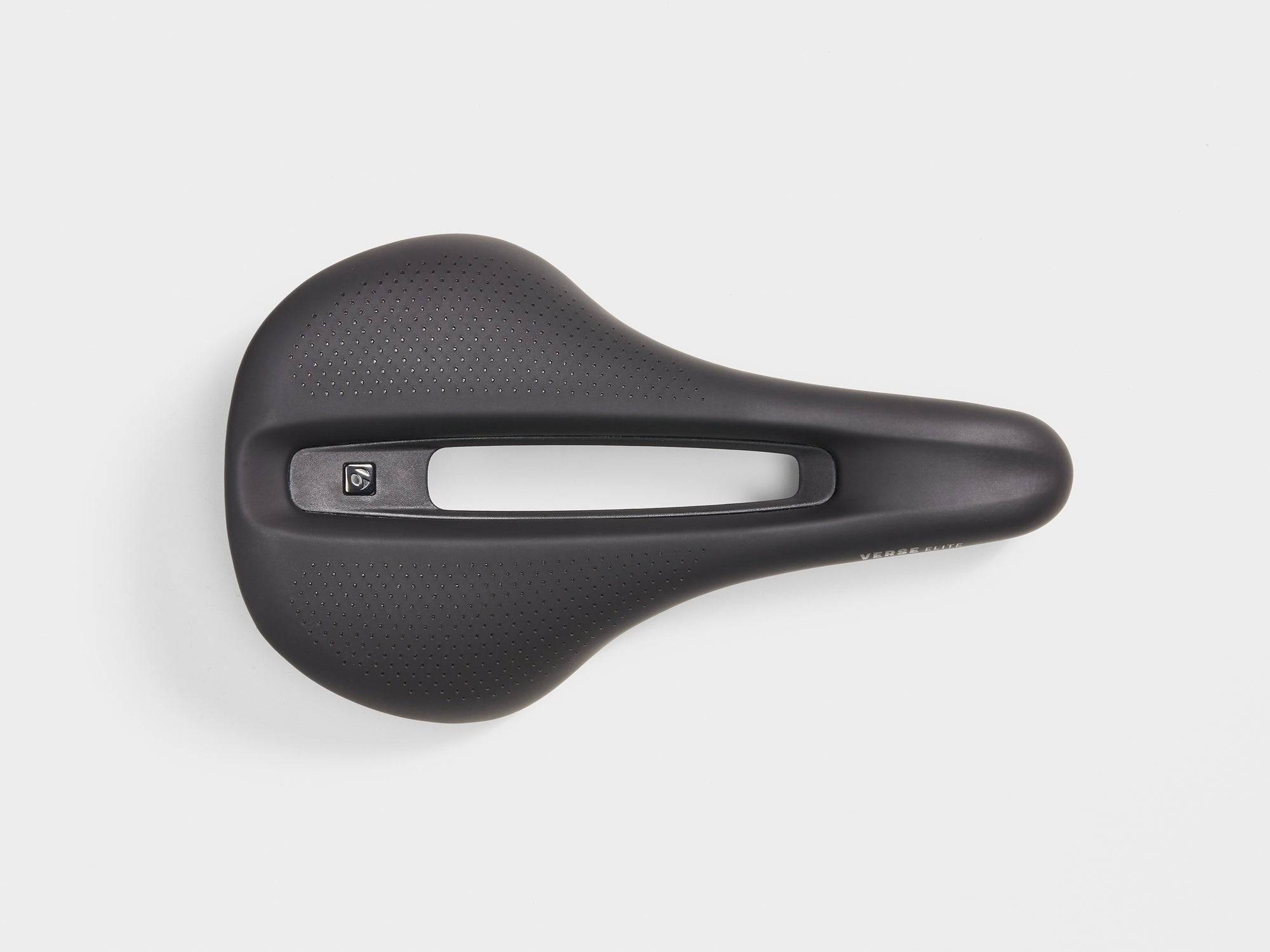 Bontrager Verse Short Elite saddle for performance riding, featuring Wing Flex design and Blendr mounts, shown on a bike seat.
