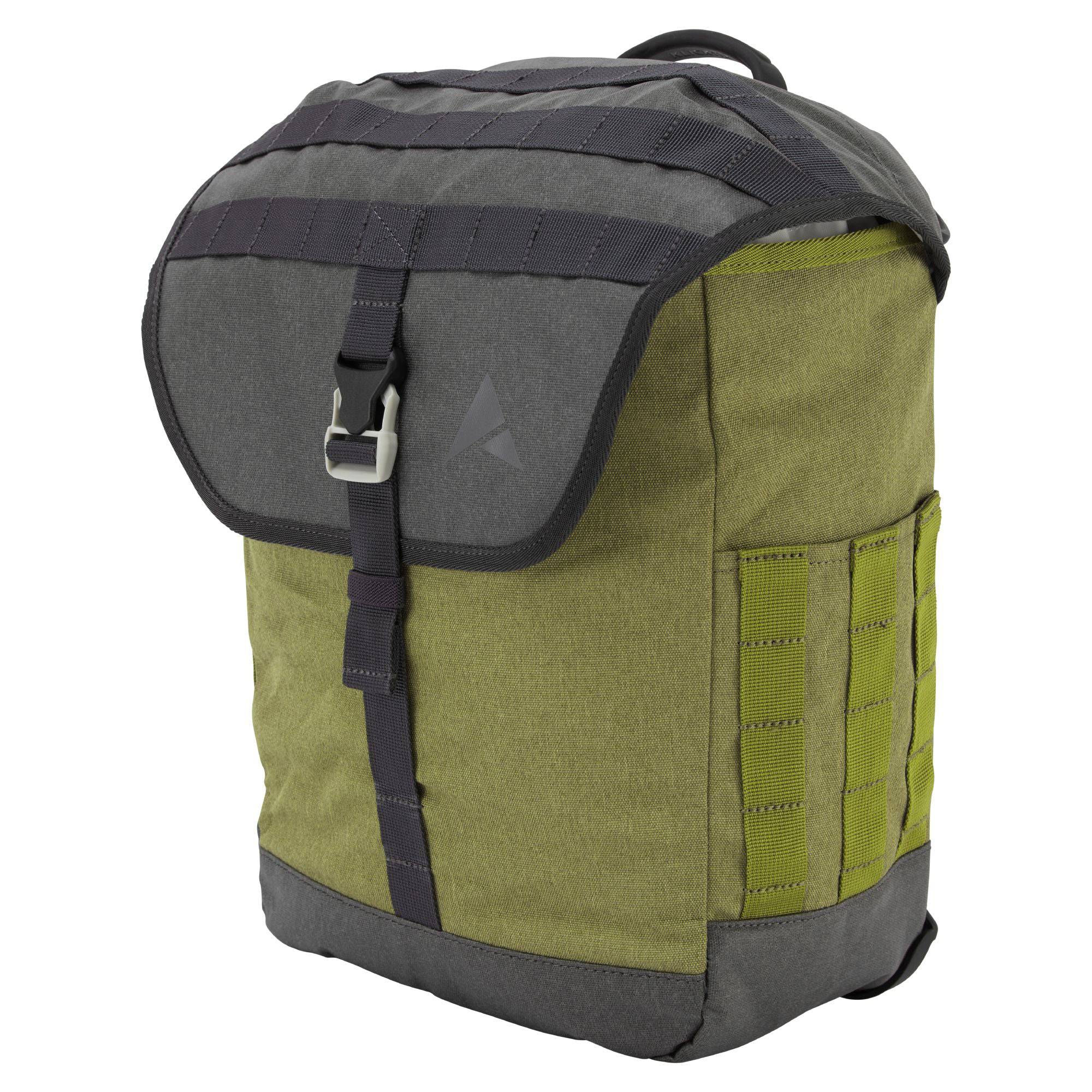 Pair of Altura Dryline 32L waterproof cycling panniers in olive with KLICKfix fittings for bike touring and commuting.