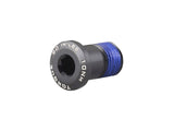 Trek M10x1mm full suspension rocker pivot bolt in black and blue alloy, 17mm length, for bike suspension components
