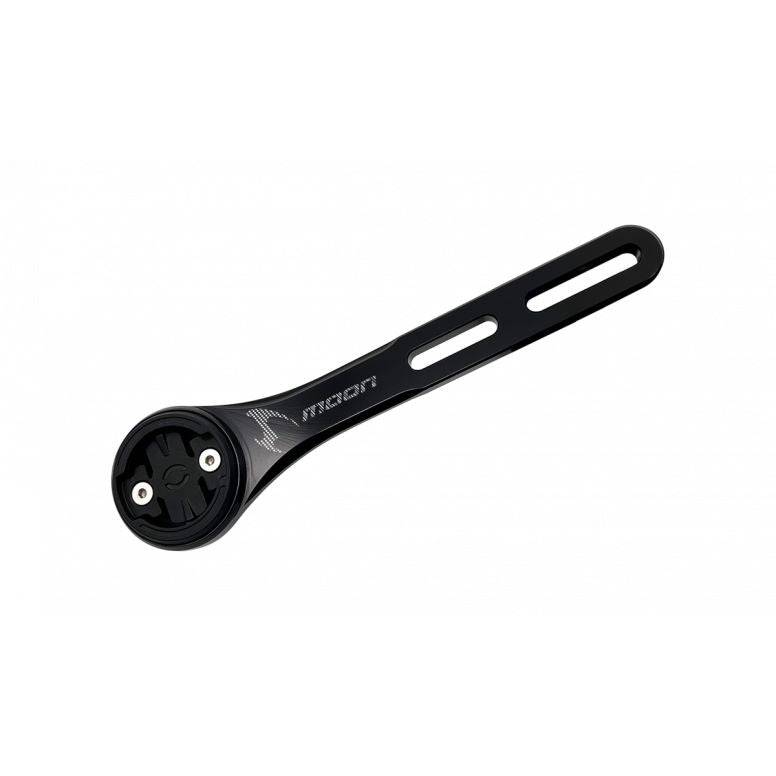 Moon Sport M-06 integrated bar stem mount for Garmin, Wahoo, and GoPro, shown in black on a bicycle handlebar.