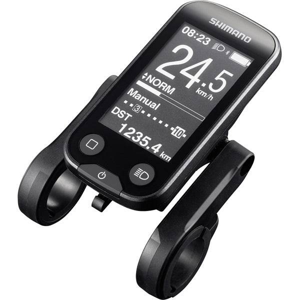 Shimano STEPS SC-E6100 display bracket unit for 31.8mm handlebars on e-bike, showing the mounting hardware and design.