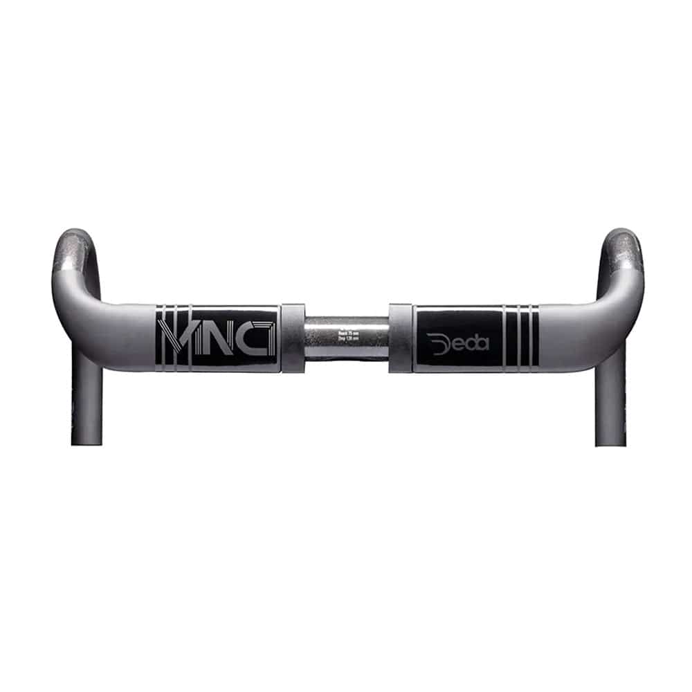 Deda Vinci DCR Road handlebar with internal cable routing and aerodynamic design, showcasing sleek black components for cycling.