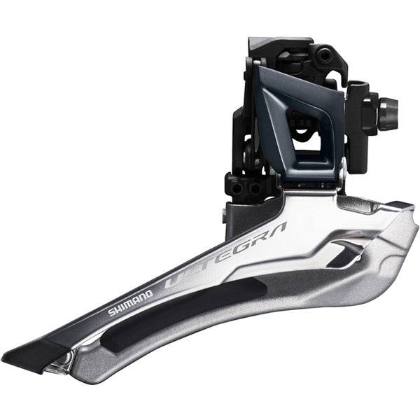 Shimano Ultegra FD-R8000 11-Speed front derailleur for road bikes, double chainring, mounted on bike frame.