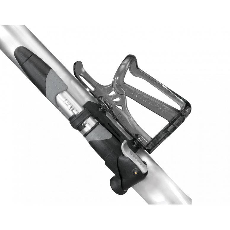Topeak Mini Dual DX bike pump with gauge in black and silver, featuring Presta and Schrader valve compatibility