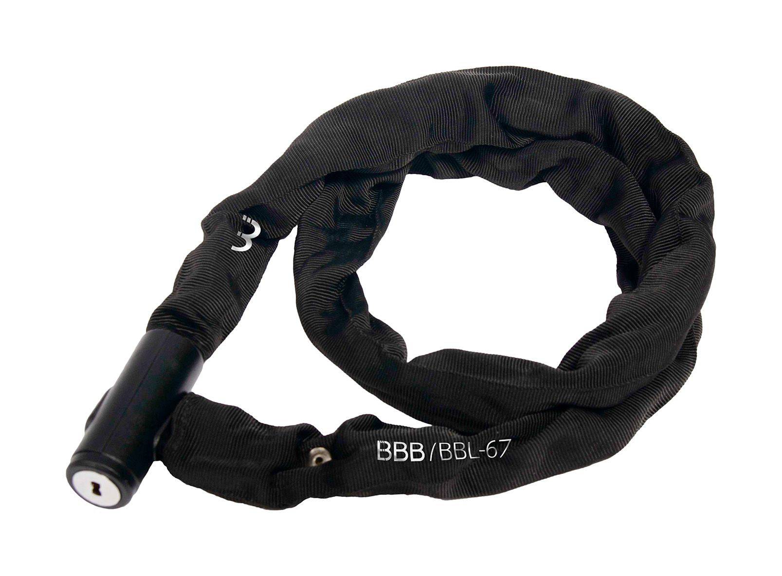 BBB BBL-67 QuickChain bicycle chain lock with nylon cover, 4.5×1000mm length, includes 3 keys for secure bike protection.