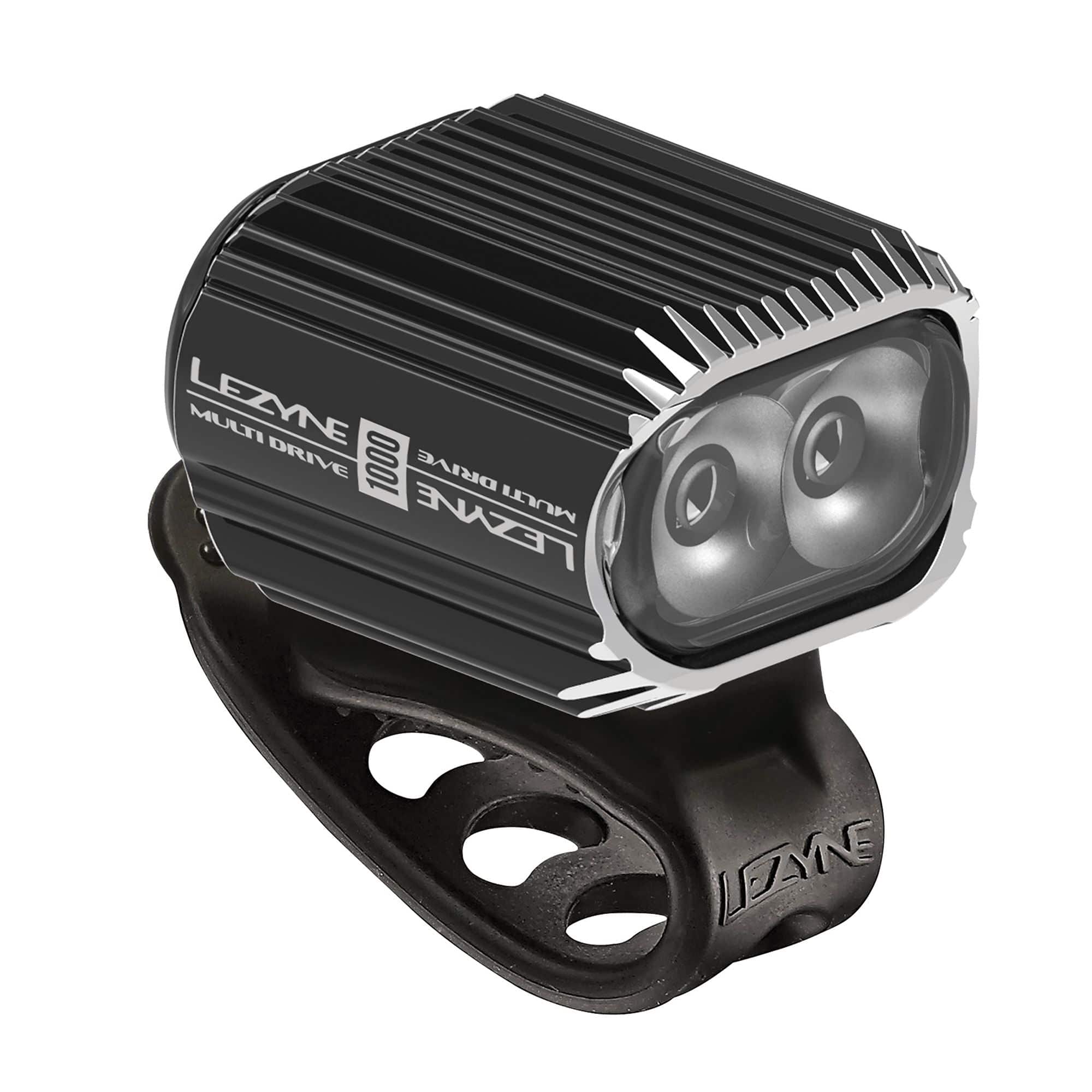 Lezyne Multi Drive 1000 Loaded black cycling light with separate battery pack, high-performance LED for visibility and safety