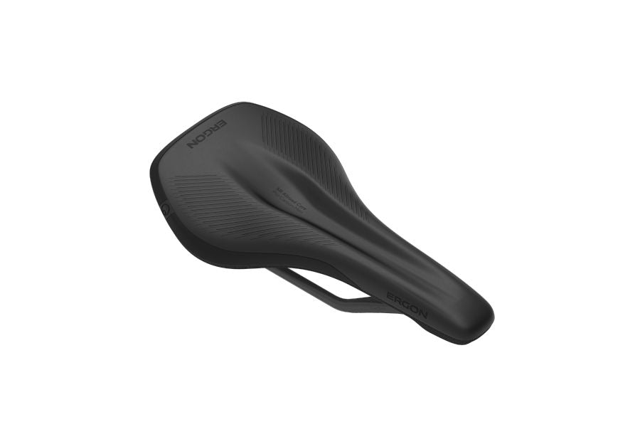 Ergon SR Allroad Core Pro carbon bike saddle for road, gravel, and hybrid bikes showing sleek design and lightweight construction.