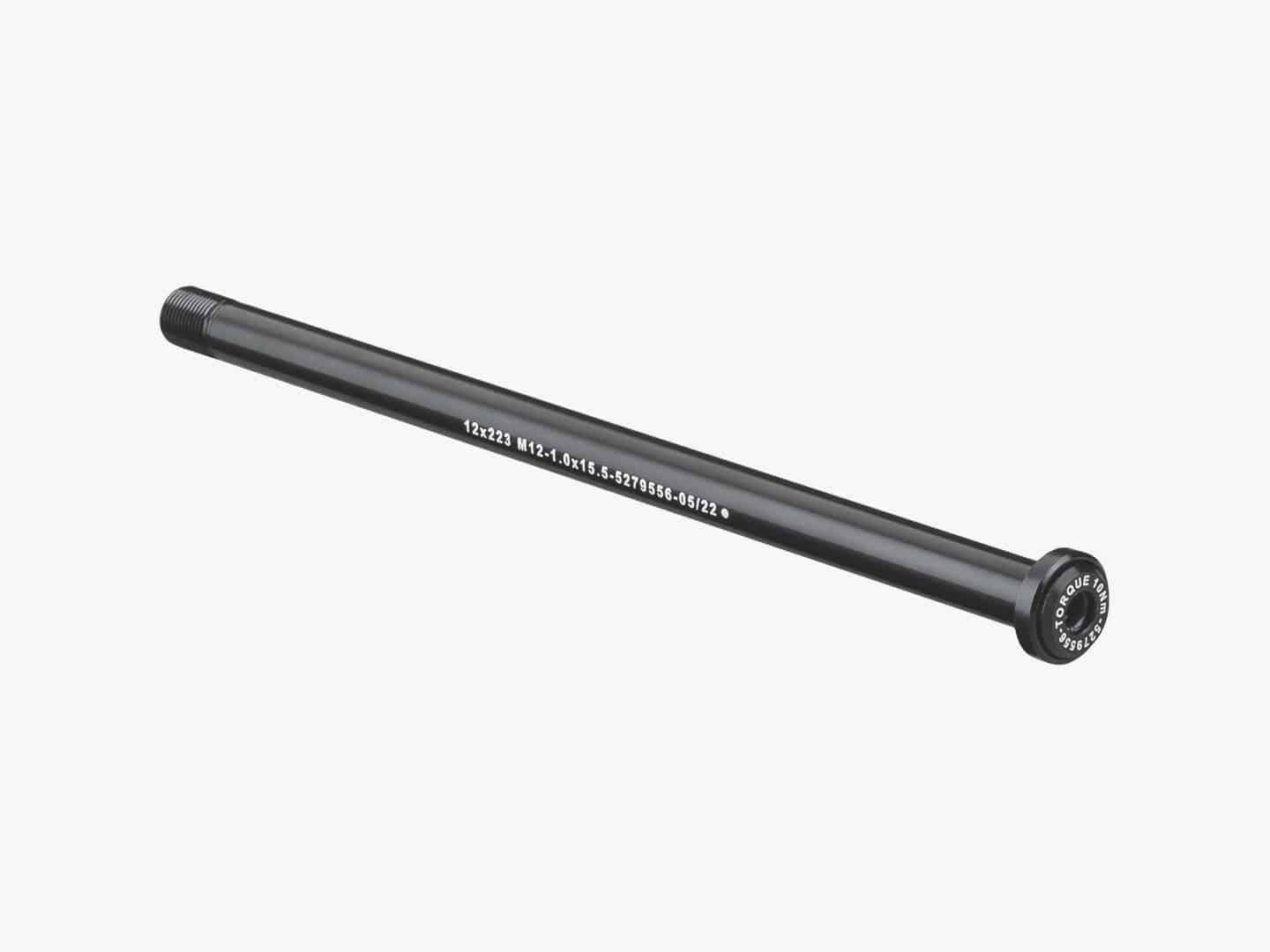 Bontrager Switch Lever Rear Thru-Axle 223mm black bike wheel skewer for bicycle components, shown in black finish.