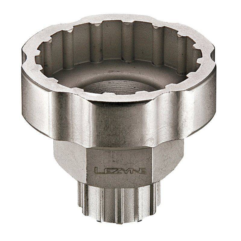 Lezyne workshop bottom bracket and cassette lockring tool for bike maintenance, with ergonomic handle and metal construction.