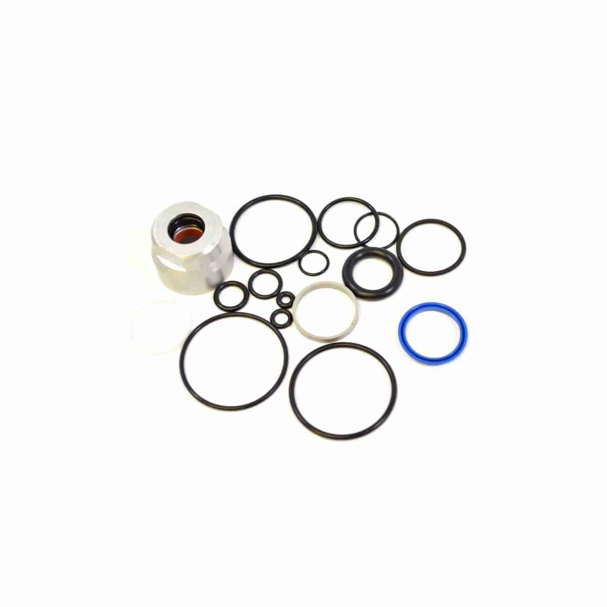 Fox Fork 32/34/36 GRIP Cartridge Rebuild Kit for suspension fork components, showing the rebuild kit parts and tools.
