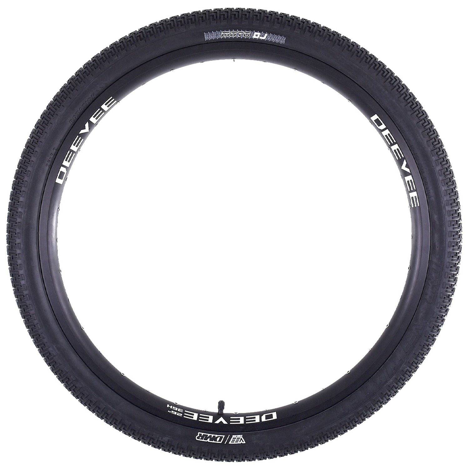 DMR Moto DJ 26x2.2 black folding tire for mountain biking, BMX, and urban riding, showing tread pattern and sidewall details.