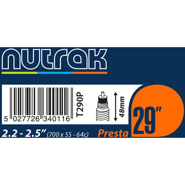 Nutrak 29+ (650B) bicycle inner tube with 48mm Presta valve, durable butyl rubber for mountain bike or road cycling.