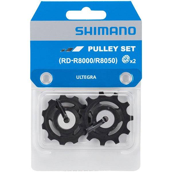 Shimano Ultegra RD-R8000 and RX812 GRX rear derailleur pulley set for bike component replacement.