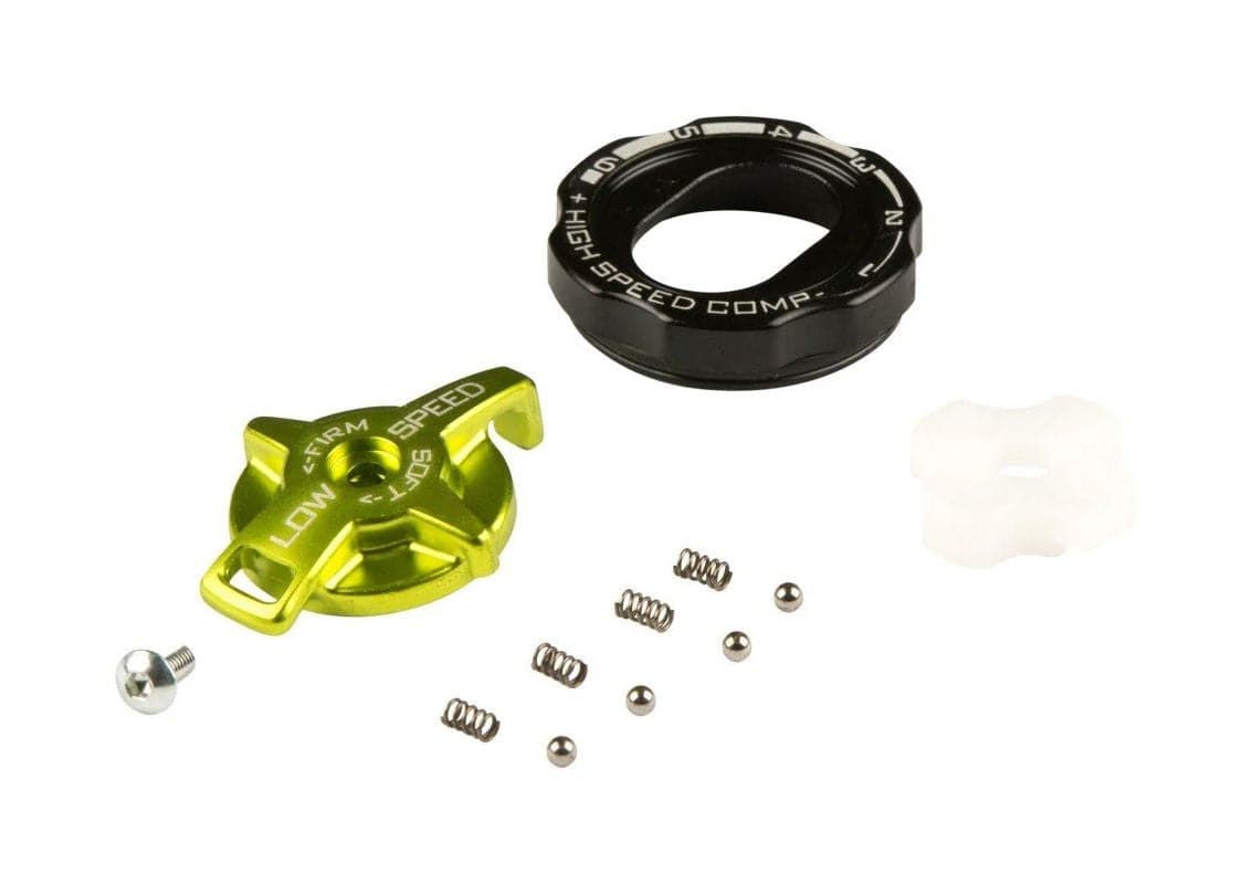 DVO Damper Knob and Detent Kit for Onyx SC 2022 rear shock upgrade, showing black components on a white background.