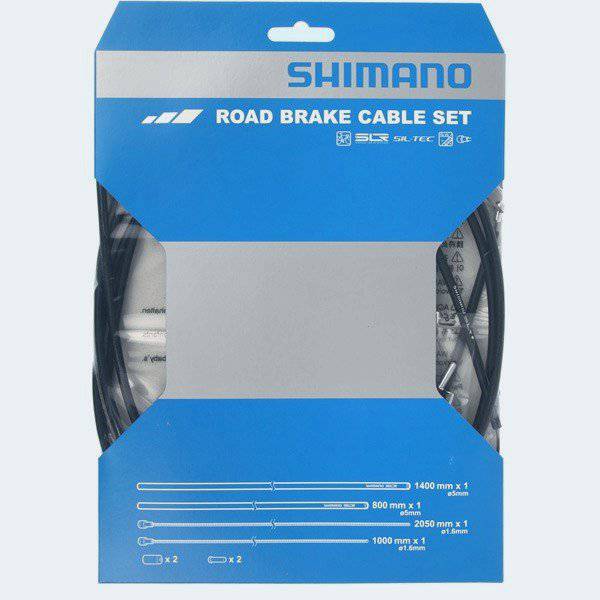 Shimano road brake cable set with SIL-TEC coated inner wire for Dura-Ace and Ultegra groups, close-up of cables and fittings.
