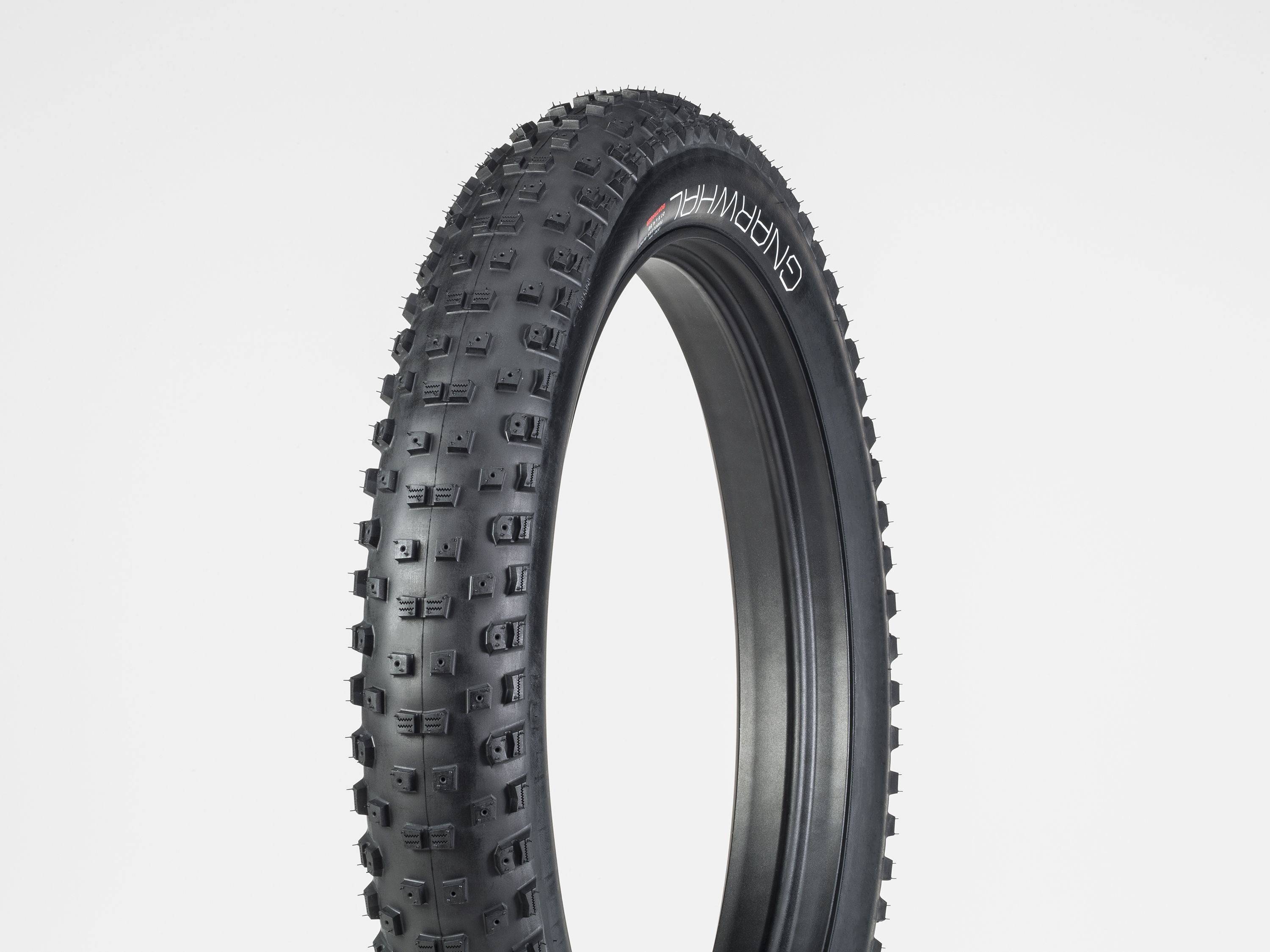 Bontrager Gnarwhal 27.5-inch fat bike tire in black, tubeless ready, studdable, designed for off-road cycling.