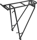 Trek rear bike rack for 700c wheels, matte black lightweight bike carrier mounted on a bicycle.