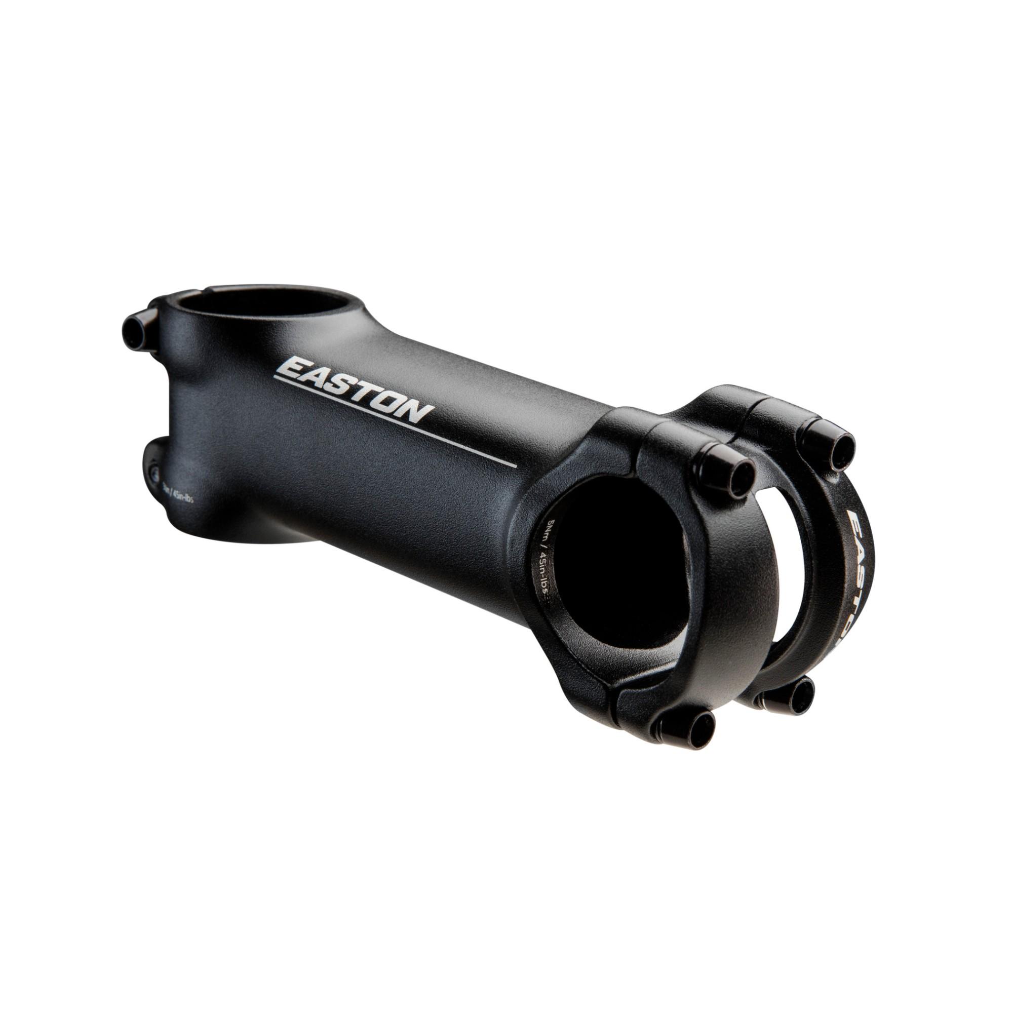 Easton EA50 aluminium bike stem with adjustable rise and 31.8mm clamp diameter, shown from side view with mounting bolts visible.