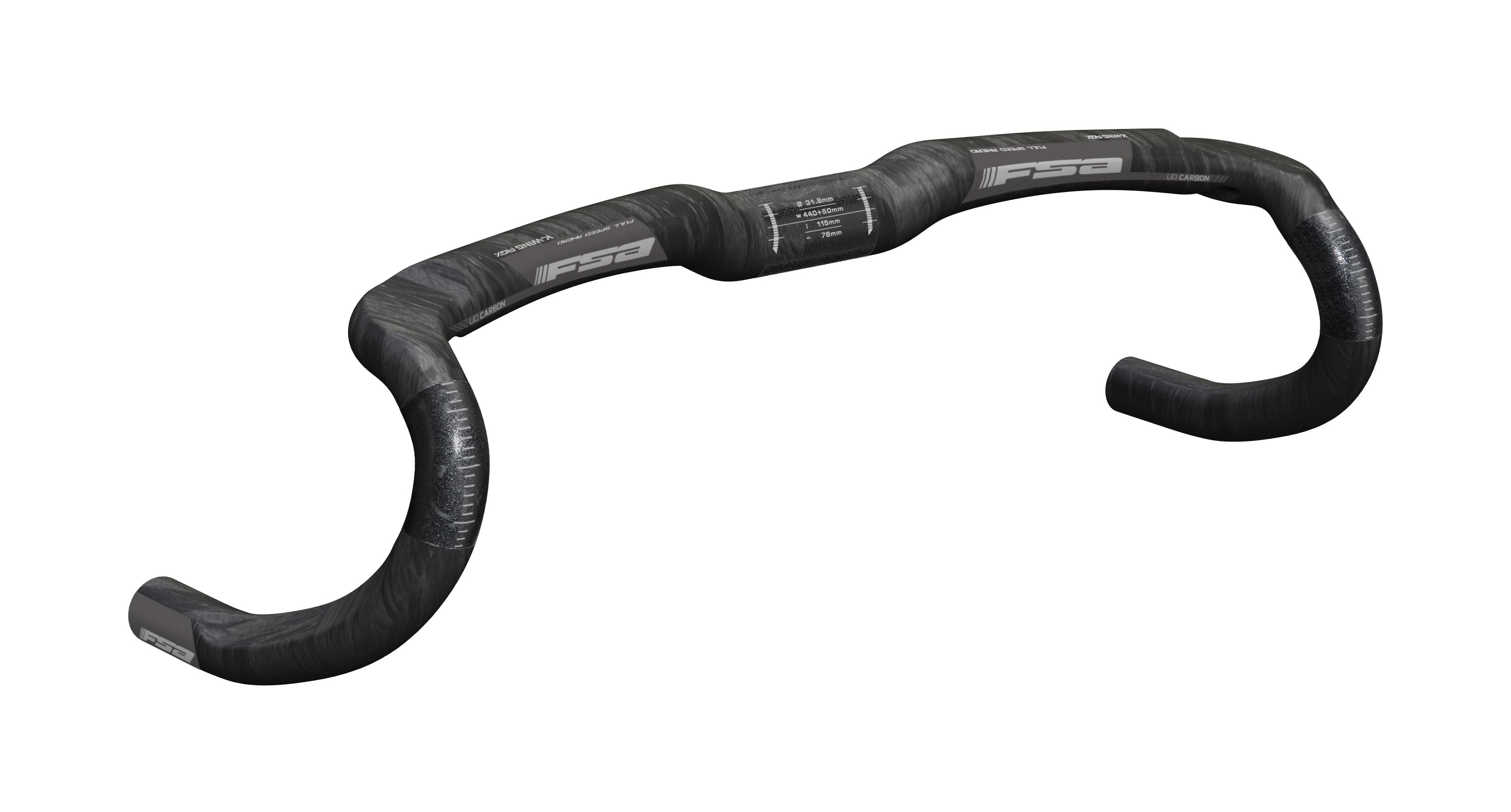 FSA K-Wing AGX Carbon Compact Drop Road Handlebar with ACR for gravel and cyclocross bikes, featuring lightweight carbon construction.