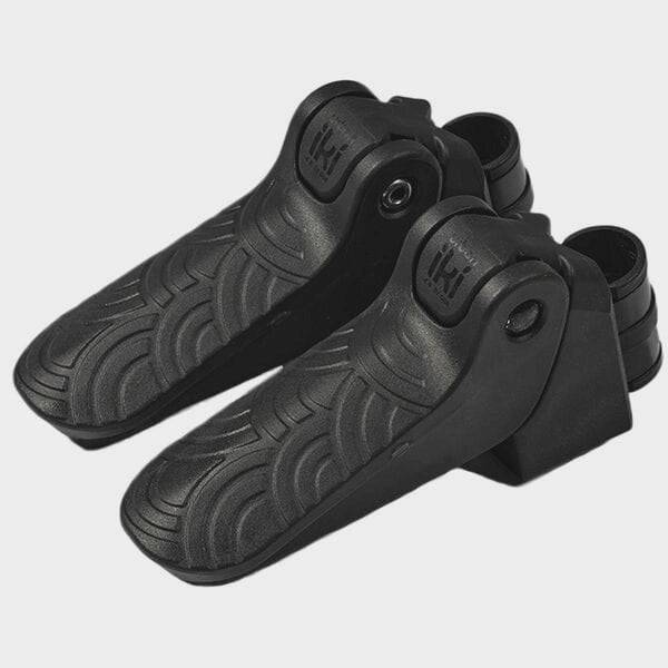 Urban Iki Junior bike seat footrests for kids, foldable and non-slip, suitable for 16-25mm bike tubes, shown attached to a bike.