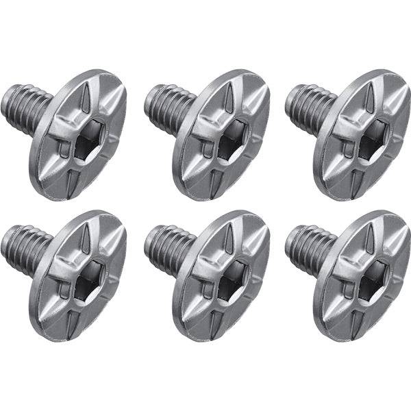 Shimano PD-R9100 cleat fixing bolts M5 x 8mm, pack of 6, genuine spare components for cycling pedal maintenance.