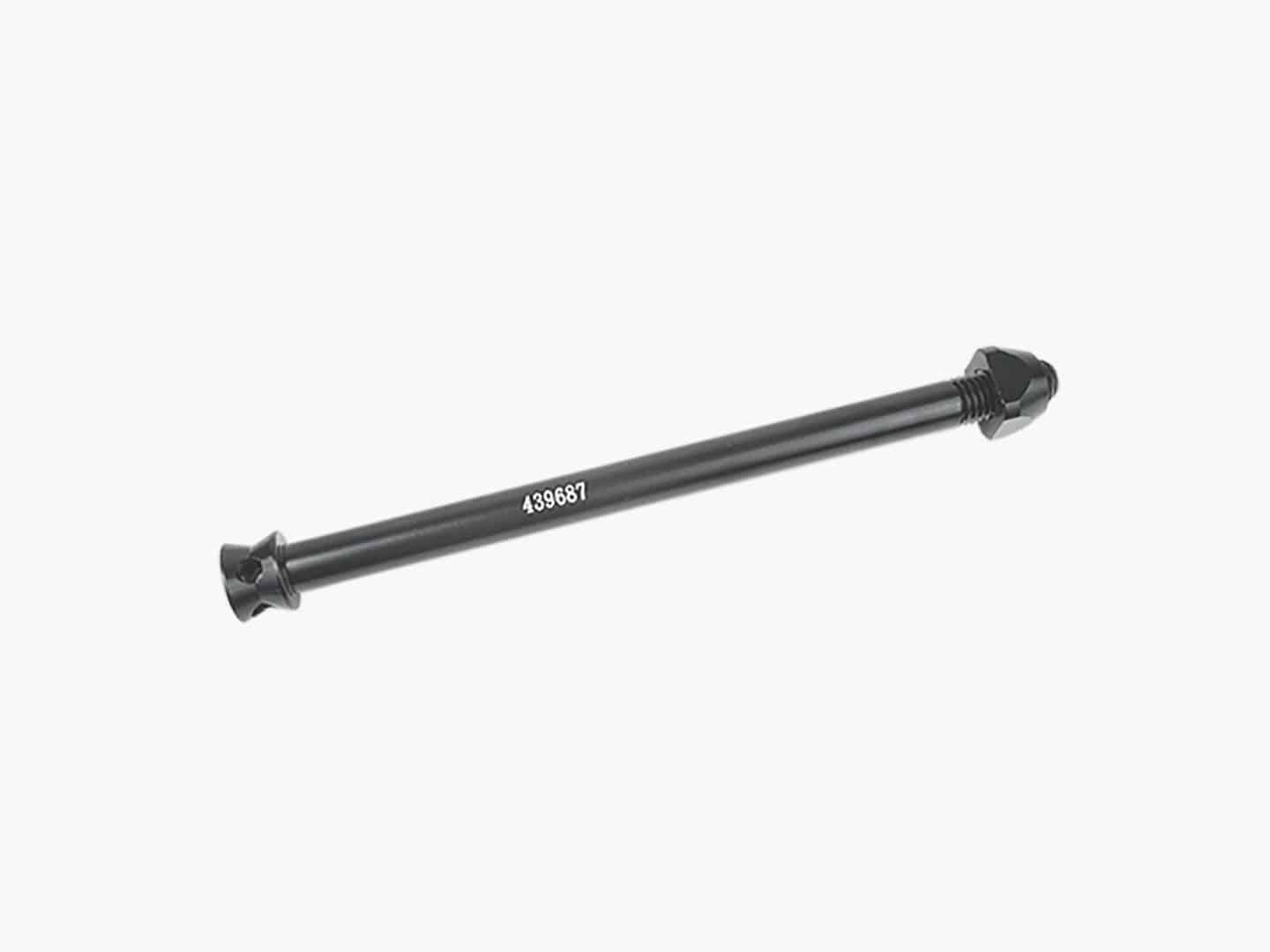 Black Trek Ticket Signature rear axle for 142mm rear hub, replacement component for Trek bike wheel assembly.