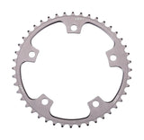 BBB BCR-12S RoadGear 44T chainring for Shimano 10-speed 130BCD crankset, showing the silver chainring with teeth and mounting holes.