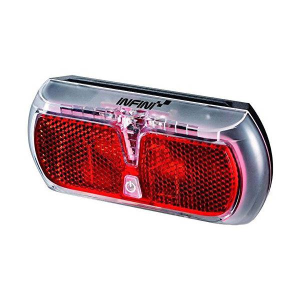 Infini Apollo rear bike light with dynamo, standlight, and mounting accessories for enhanced visibility and safety.