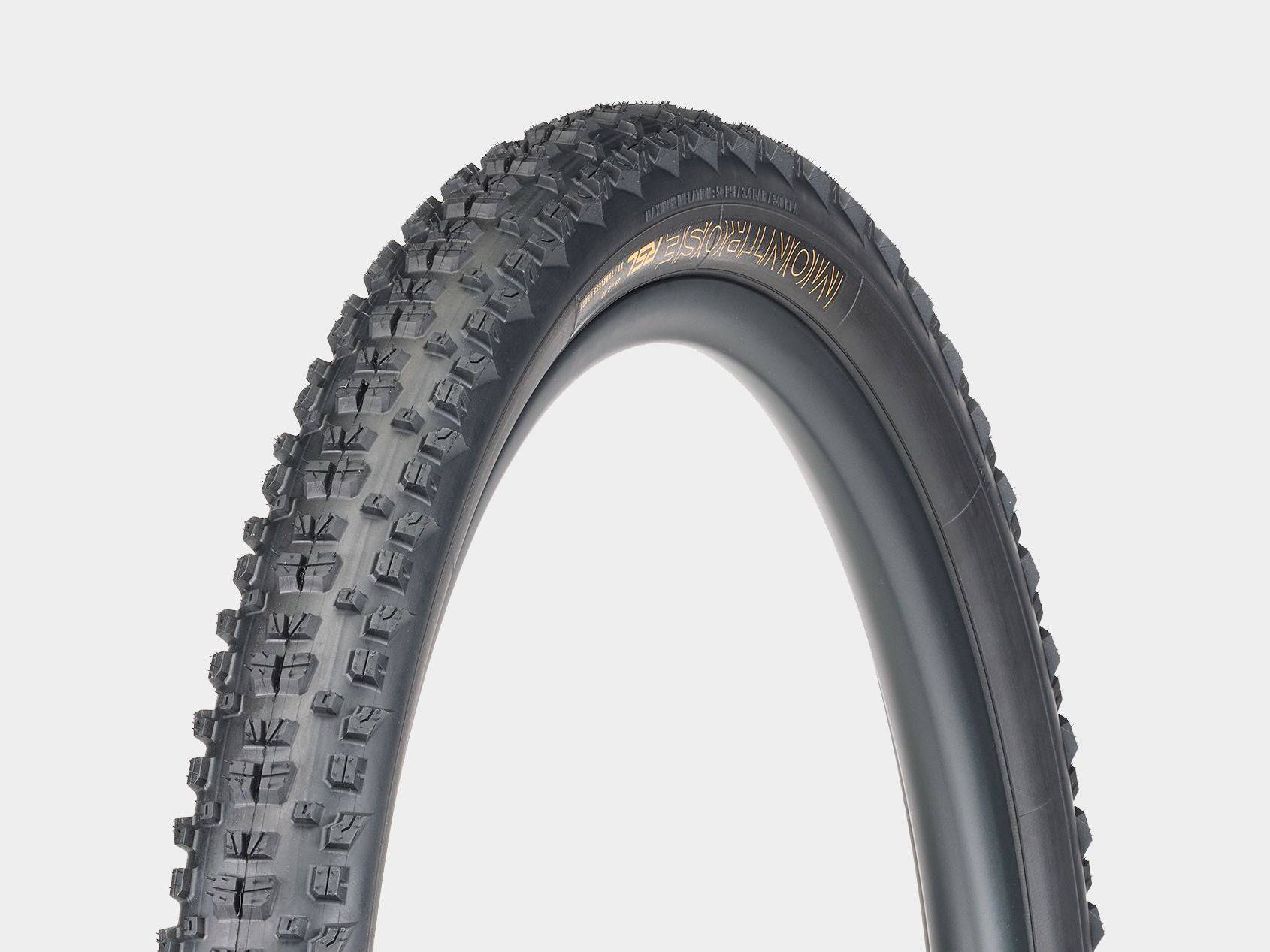 Bontrager Montrose RSL XT TLR 29-inch tubeless ready mountain bike tyre in black with 2.4-inch width, close-up of tread and sidewall