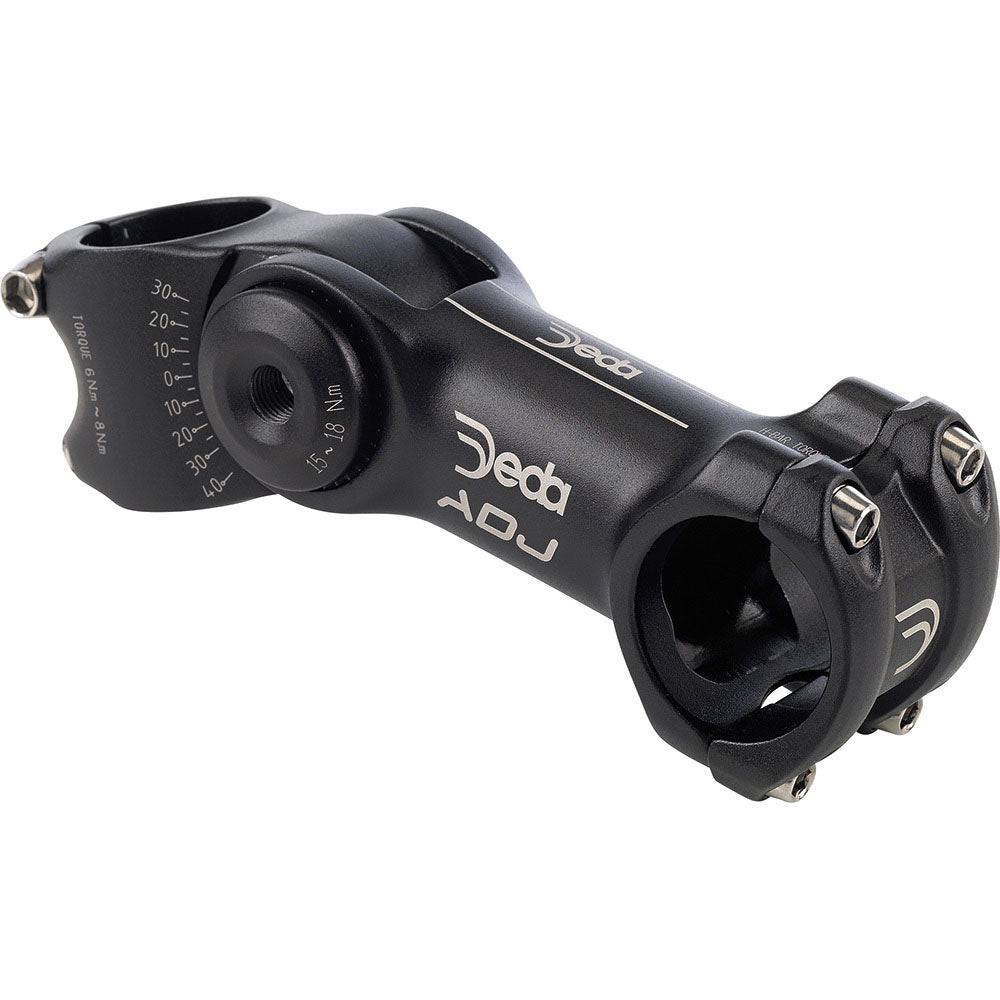 Deda Elementi adjustable stem with micro angle adjustment for 31.7mm handlebars, shown in a close-up view of the component.
