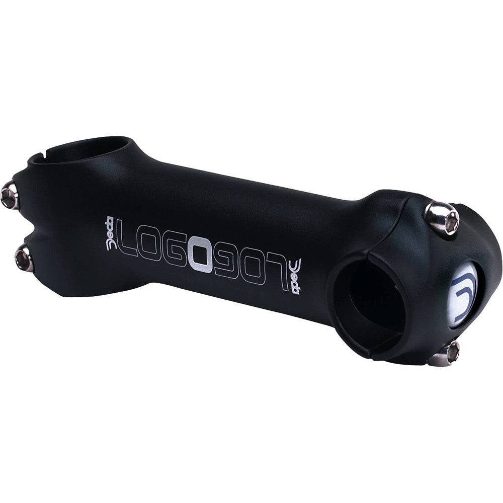 Deda Logo Black 26.0mm reversible aluminium bike stem for 28.6mm steerer, showing the Deda branding and sleek design.