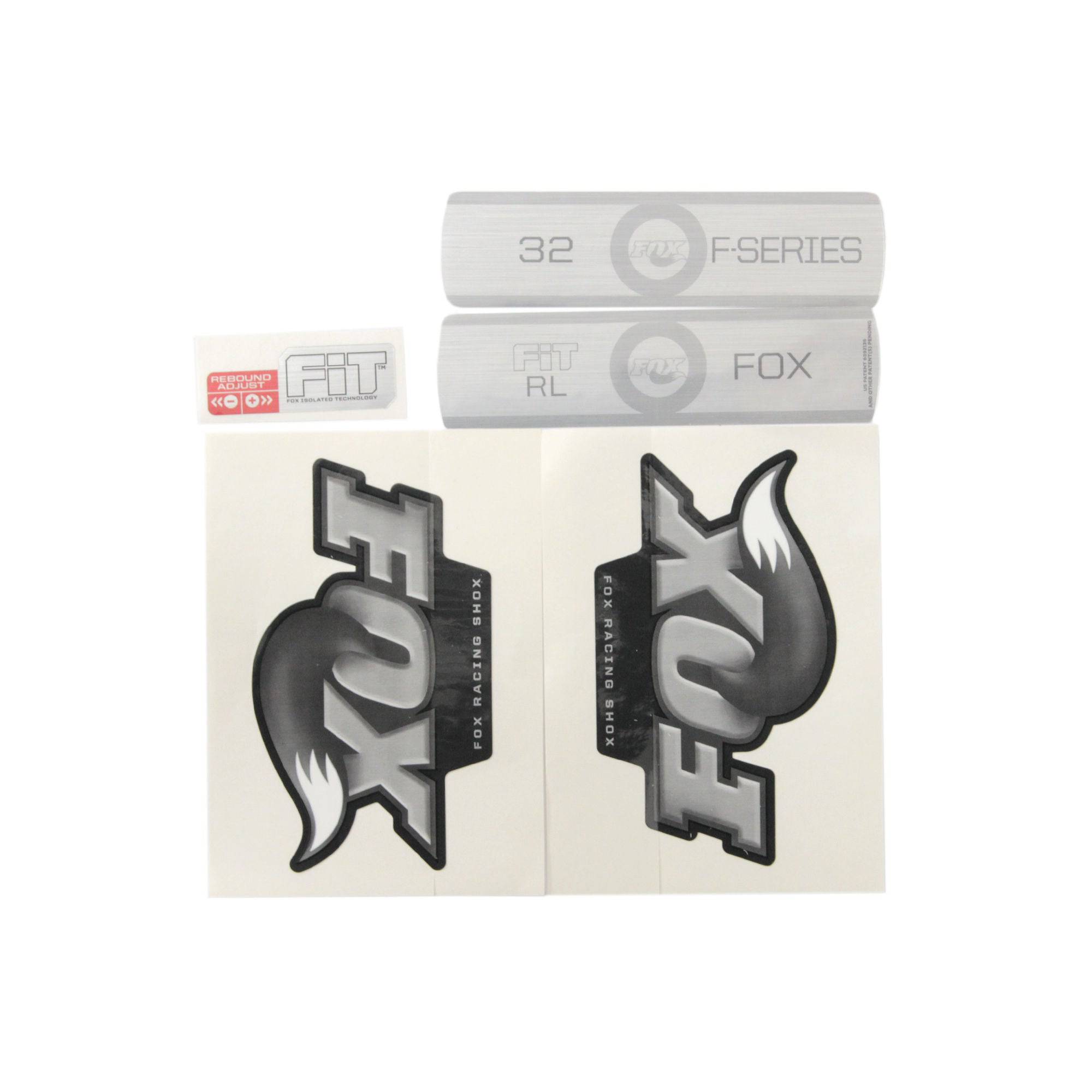 Black and white decal kit for Fox F-S RL suspension fork, featuring graphic components for 2010 model.