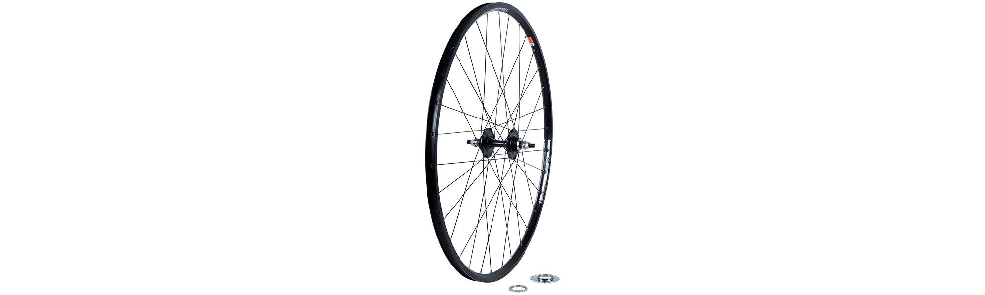 Bontrager AT750/TH30 700C track wheel with 32H double-wall rim for road cycling, featuring spokes and hub details.